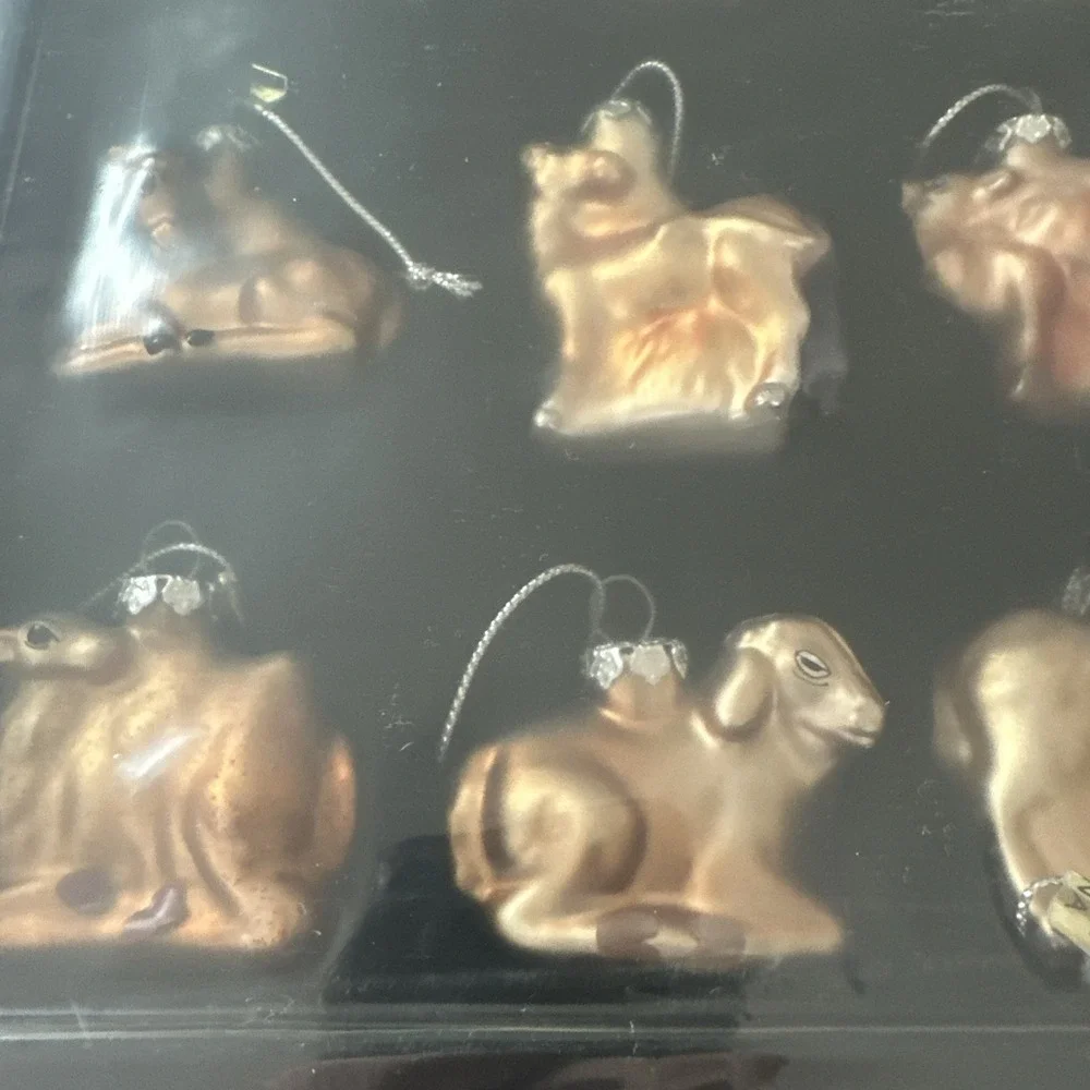 Vintage 12 Piece Hand Blown Mini NATIVITY Ornaments‎ New In Box